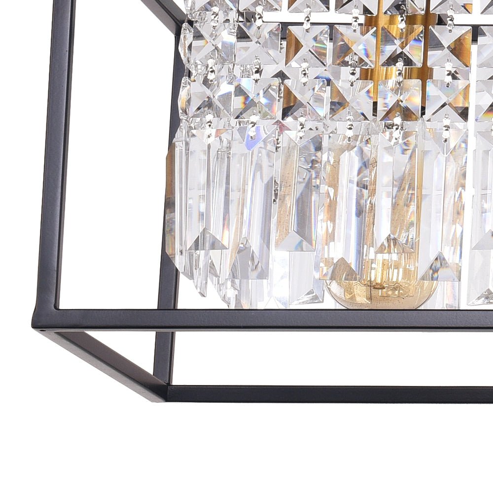 Linear Five-Light Hanging Fixture Black Metal Crystal Glass 35 inch for Kitchen Island Dining Room Table Adjustable Drop Ceiling Lamp Modern