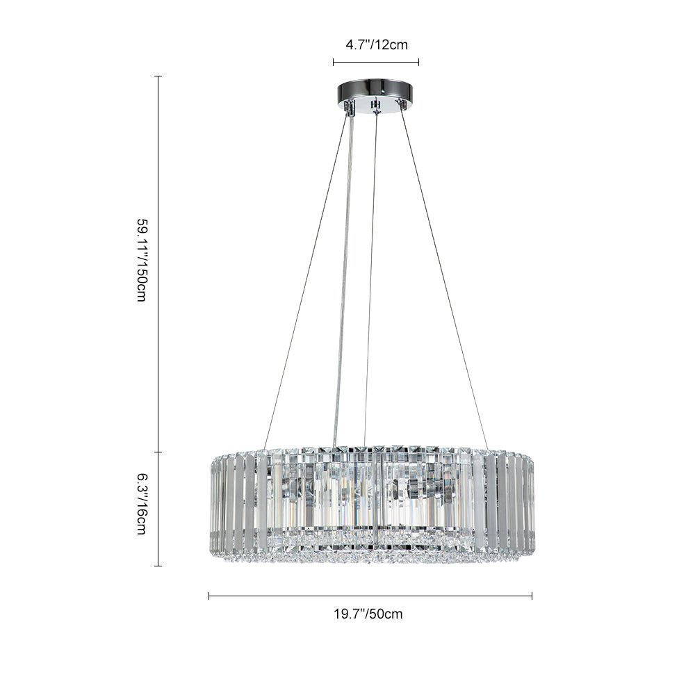 Round Chrome Fixture with Faceted Accents 20-Inch 6-Socket Adjustable Hanging Lamp for Foyer Dining Living Room Kitchen