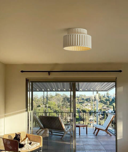 Dimmable Flush Mount Ceiling Light for Bedroom Living Room Ribbed Resin 9 in Scandinavian Japanese Inspired Soft Ambient Overhead Lighting L