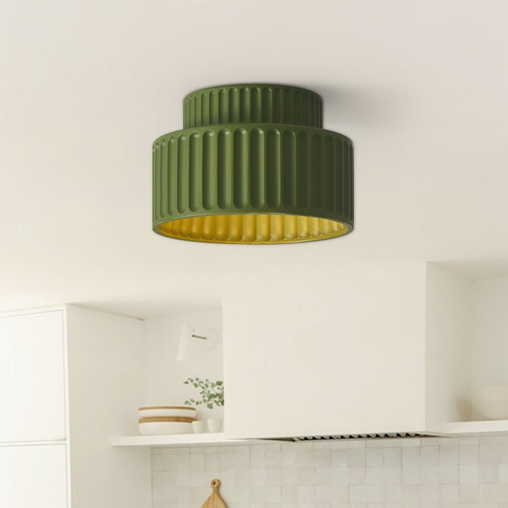 Dimmable Flush Mount Ceiling Light for Bedroom Living Room Ribbed Resin 9 in Scandinavian Japanese Inspired Soft Ambient Overhead Lighting L