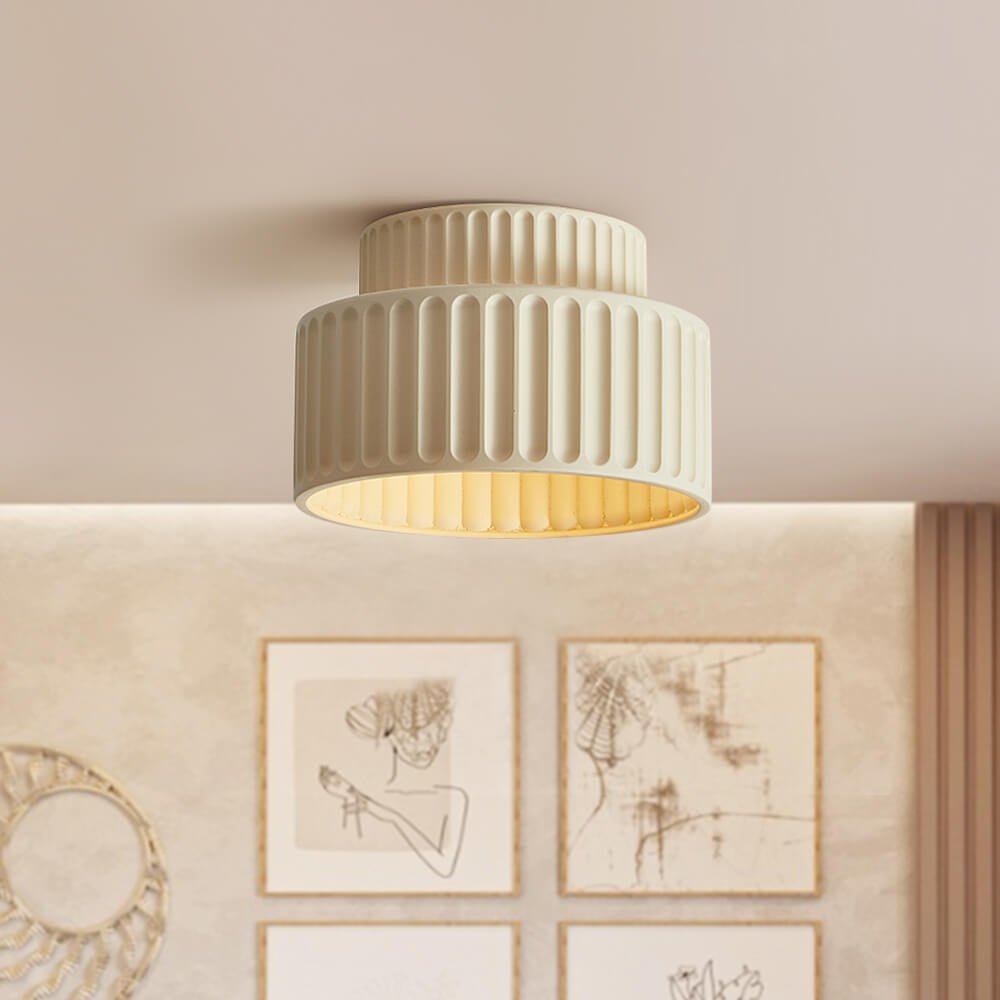 Dimmable Flush Mount Ceiling Light for Bedroom Living Room Ribbed Resin 9 in Scandinavian Japanese Inspired Soft Ambient Overhead Lighting L
