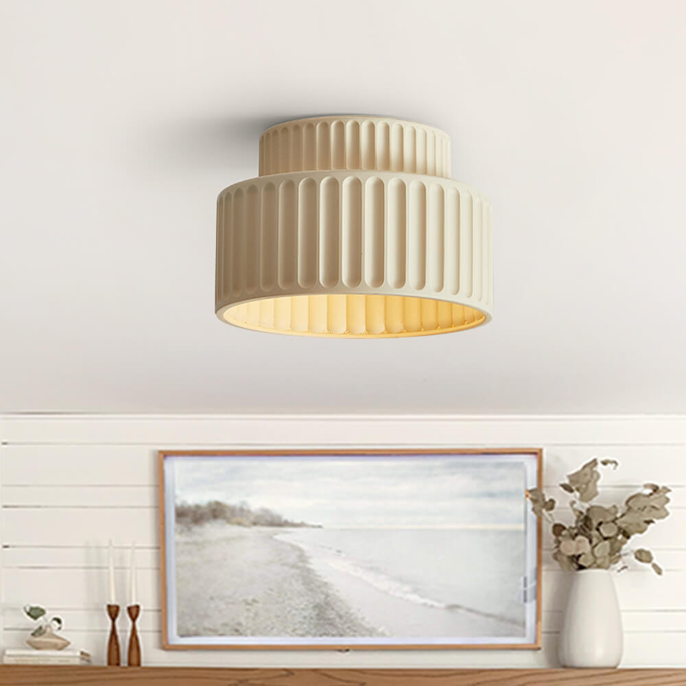Dimmable Flush Mount Ceiling Light for Bedroom Living Room Ribbed Resin 9 in Scandinavian Japanese Inspired Soft Ambient Overhead Lighting L
