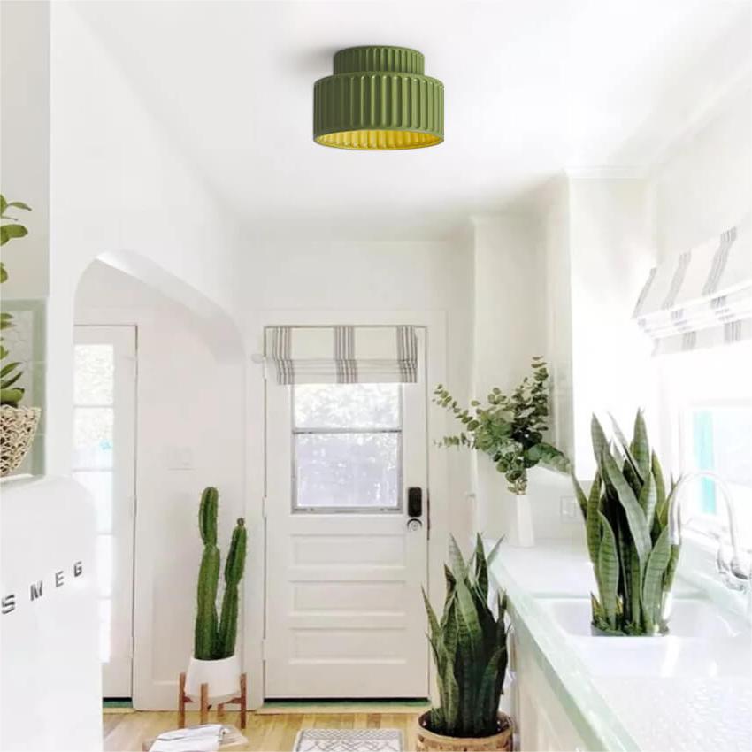 Dimmable Flush Mount Ceiling Light for Bedroom Living Room Ribbed Resin 9 in Scandinavian Japanese Inspired Soft Ambient Overhead Lighting L