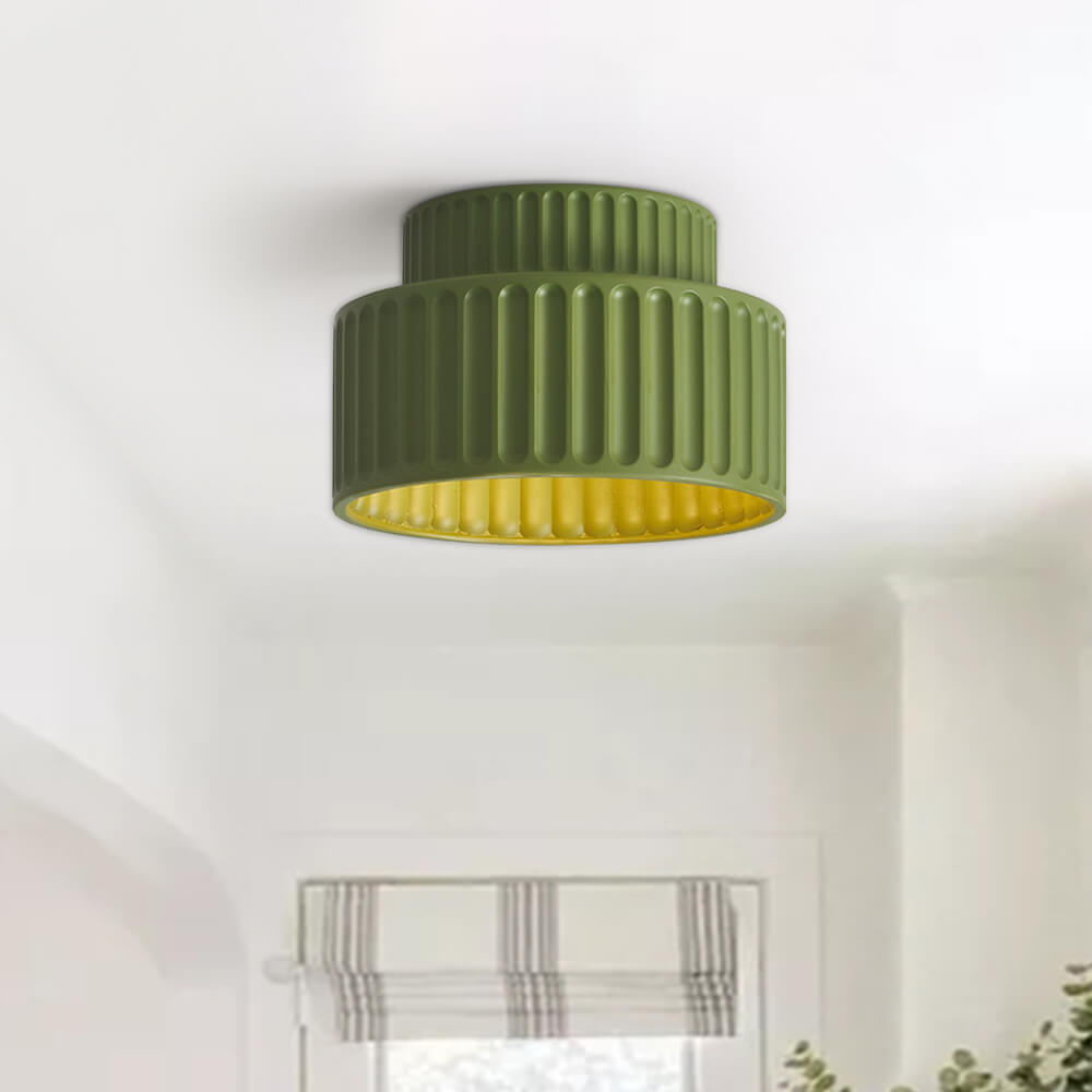 Dimmable Flush Mount Ceiling Light for Bedroom Living Room Ribbed Resin 9 in Scandinavian Japanese Inspired Soft Ambient Overhead Lighting L