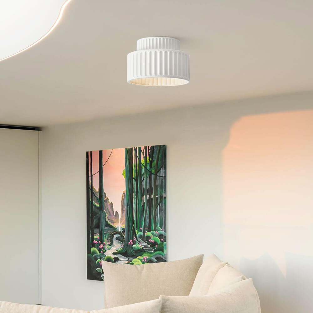 Dimmable Flush Mount Ceiling Light for Bedroom Living Room Ribbed Resin 9 in Scandinavian Japanese Inspired Soft Ambient Overhead Lighting L