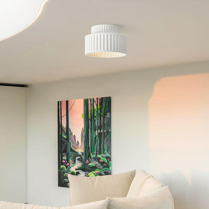 Dimmable Flush Mount Ceiling Light for Bedroom Living Room Ribbed Resin 9 in Scandinavian Japanese Inspired Soft Ambient Overhead Lighting L
