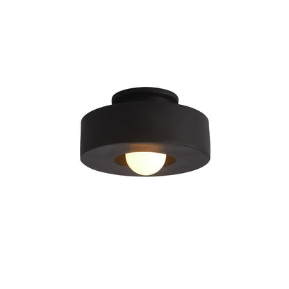 Flush Mount Drum Fixture 12-Inch Resin Shade Adjustable Brightness for Bedroom Den Hallway Low Profile 6-Inch Height Minimalist Japanese Sty