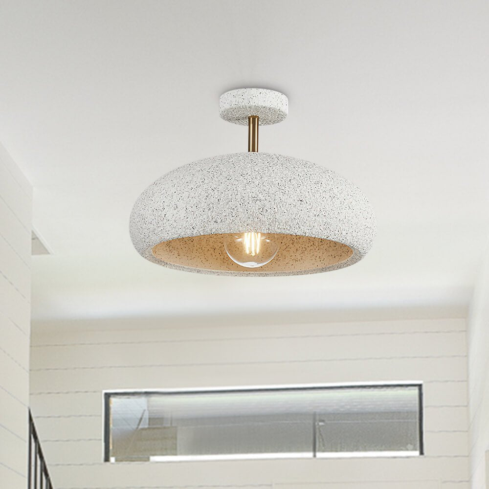 Semi-Flush Mount Dome Light Fixture 14 in Textured Metal Dimmable Overhead Lighting for Bedroom Living Room Kitchen Hallway Low Ceiling Nord