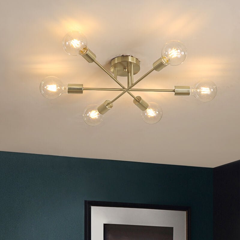 24-Inch Starburst Semi-Flush Ceiling Light with 6 Arms for Low Ceilings | Metallic Finish | Hardwired Dining Room & Kitchen Overhead Fixture