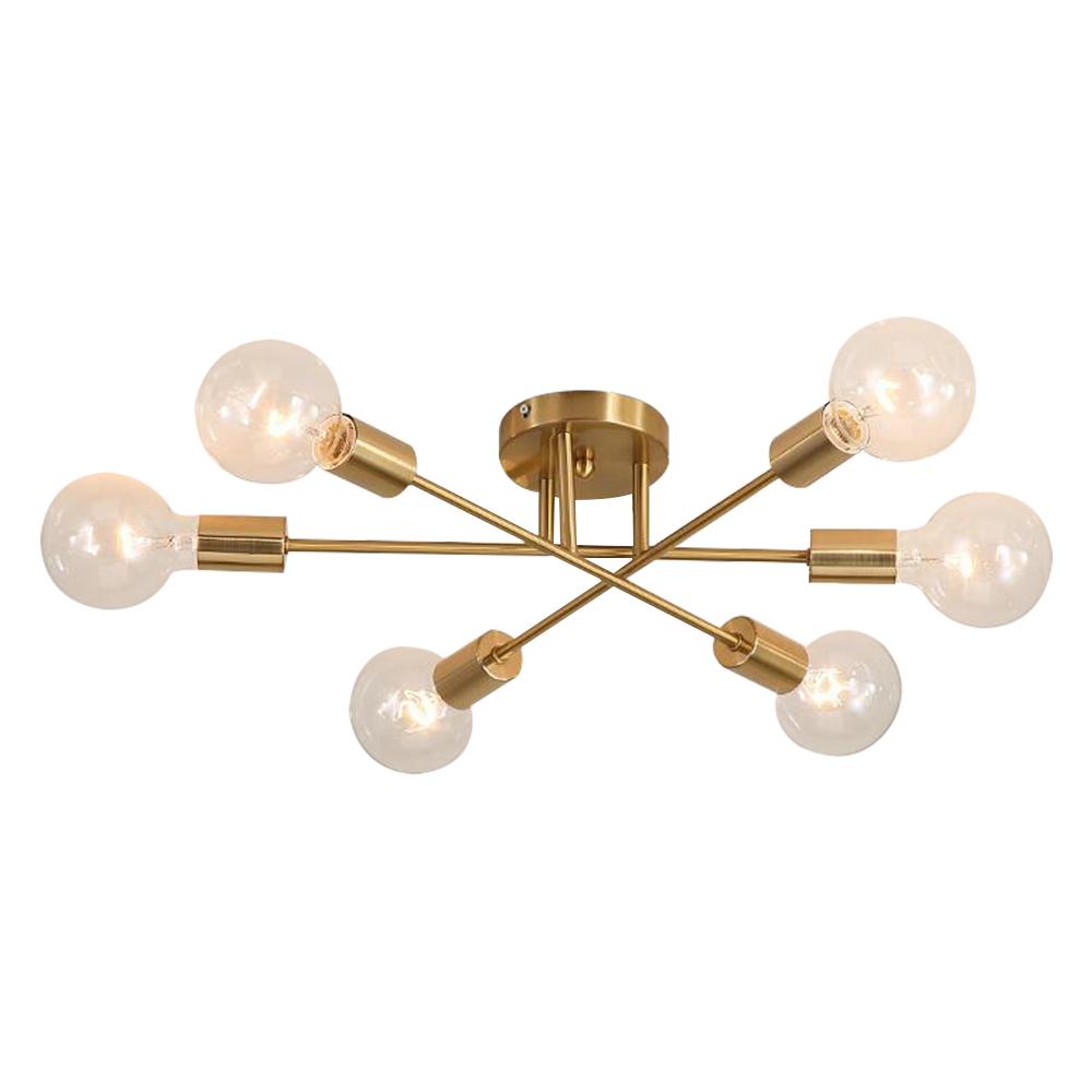 24-Inch Starburst Semi-Flush Ceiling Light with 6 Arms for Low Ceilings | Metallic Finish | Hardwired Dining Room & Kitchen Overhead Fixture