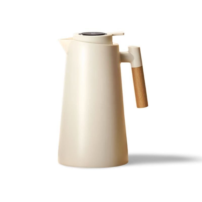 Insulated Glass Carafe 34 oz with Digital Temperature Display Wood Handle for Hot Coffee Tea Water