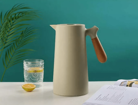 Insulated Glass Carafe with Wood Handle for Coffee Tea Water 34 oz Hot Cold Beverage Pitcher Vacuum Flask