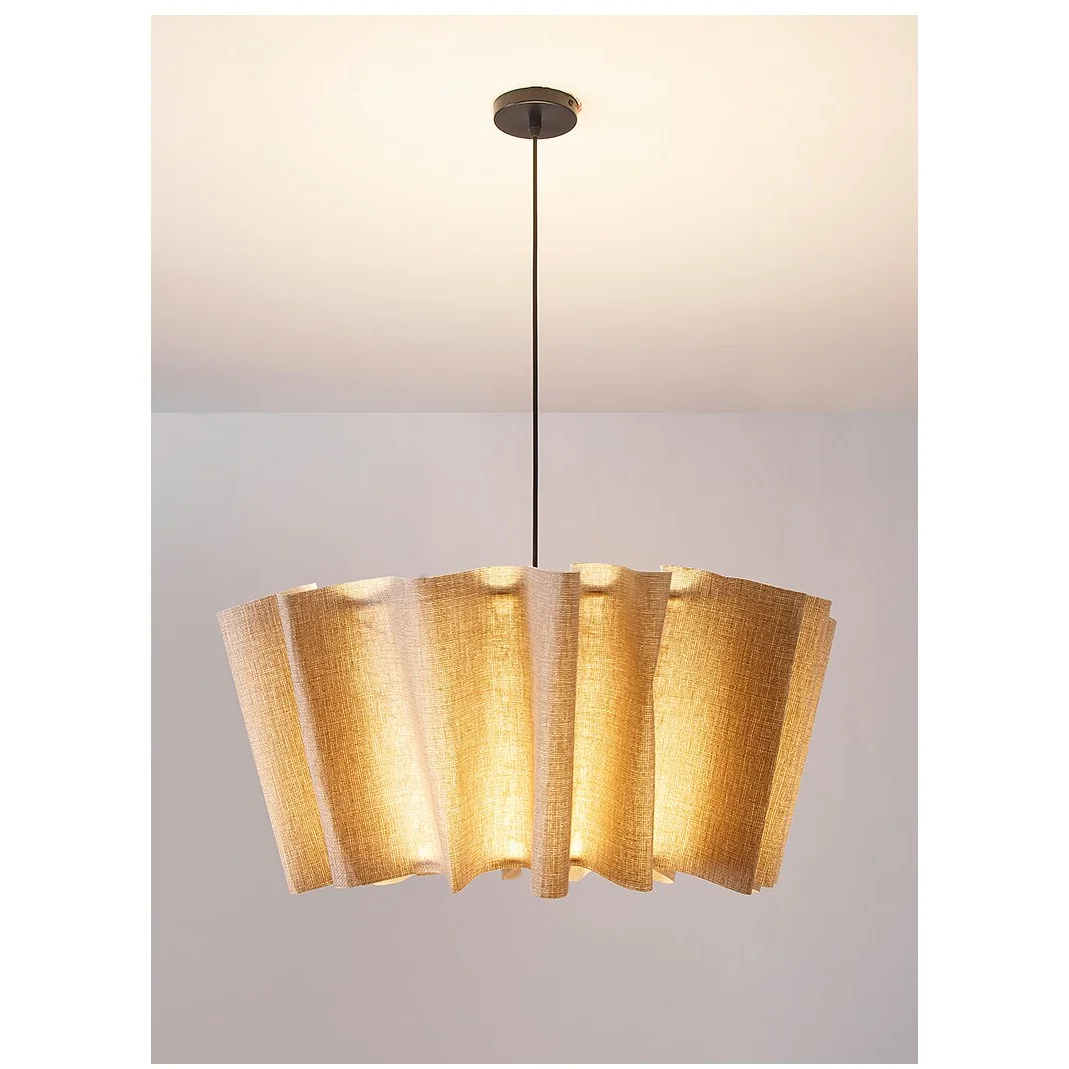 Fabric Drum Pendant Light 16-Inch White Taupe Hanging Fixture E27 Socket Contemporary Dining Room Bedroom Suspended Ceiling Lamp Soft Diffus