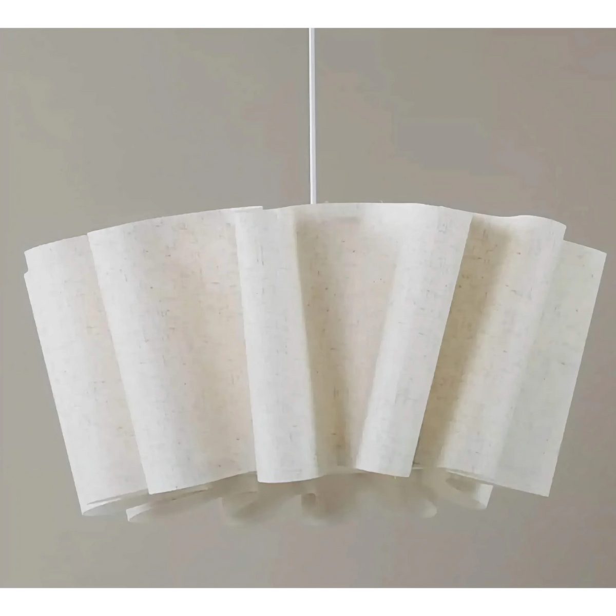 Fabric Drum Pendant Light 16-Inch White Taupe Hanging Fixture E27 Socket Contemporary Dining Room Bedroom Suspended Ceiling Lamp Soft Diffus