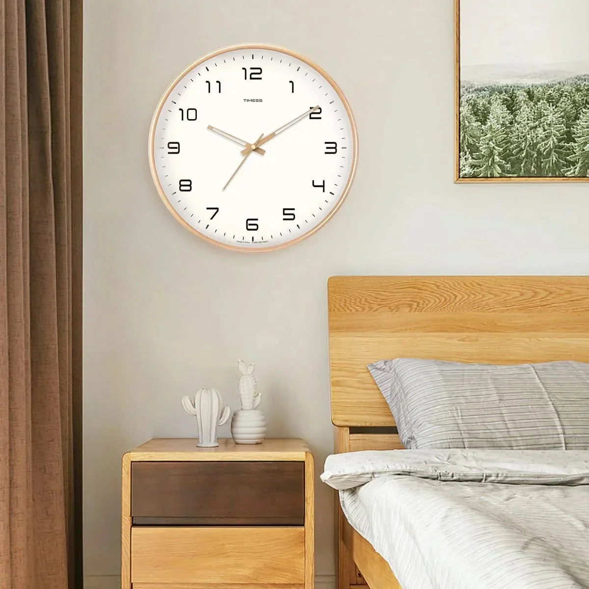 Natural Wood Round Analog Wall Clock – Silent Sweep Movement – Modern Minimalist Timepiece for Living Room, Bedroom, Kitchen, Office – 10