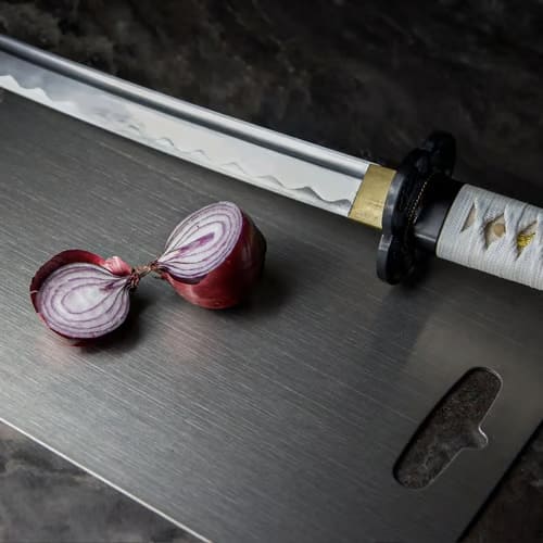Metal Prep Surface with Antimicrobial Coating for Kitchen – Knife-Safe, Non-Porous & Stain-Proof Chopping Block