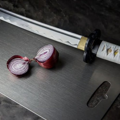 Metal Prep Surface with Antimicrobial Coating for Kitchen – Knife-Safe, Non-Porous & Stain-Proof Chopping Block