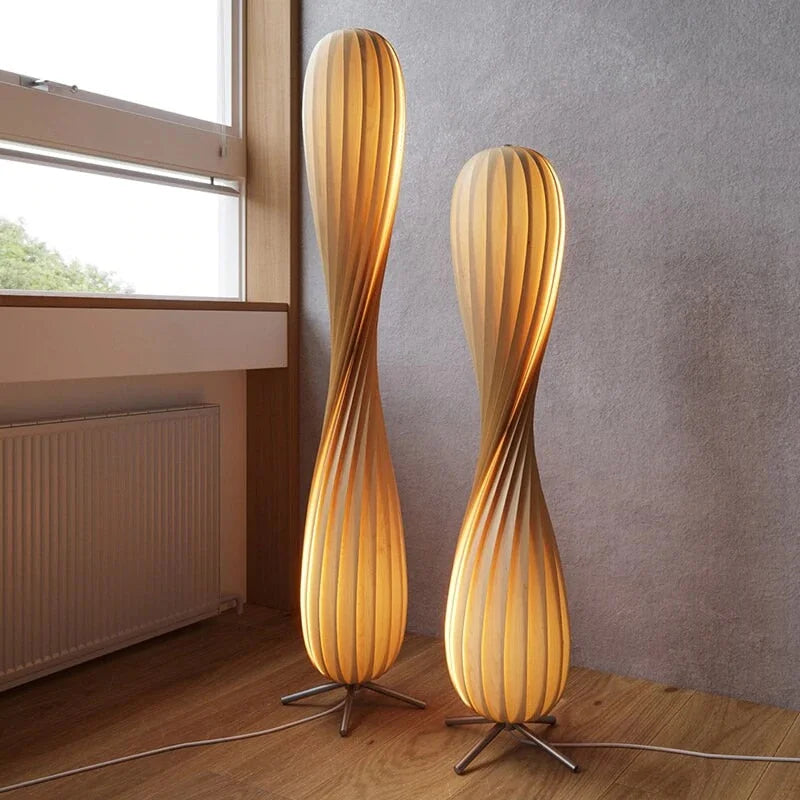 Twisted Wood Standing Lamp Natural Birch 47 in Sculptural LED Light for Bedroom Living Room Modern Minimalist Ambient Lighting