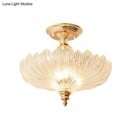 Semi-Flush Mount Ceiling Fixture with Scalloped Crystal Glass, 3-Light Traditional Design for Dining Room, Kitchen, Bedroom, Entryway