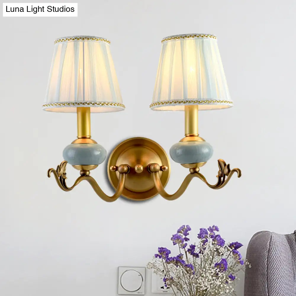 Curved Arm Sconce with Linen Shade – Classic Hardwired Fixture for Hallway, Bedroom & Living Room Lighting