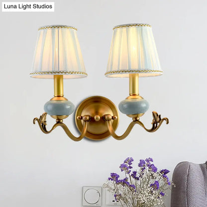 Curved Arm Sconce with Linen Shade – Classic Hardwired Fixture for Hallway, Bedroom & Living Room Lighting