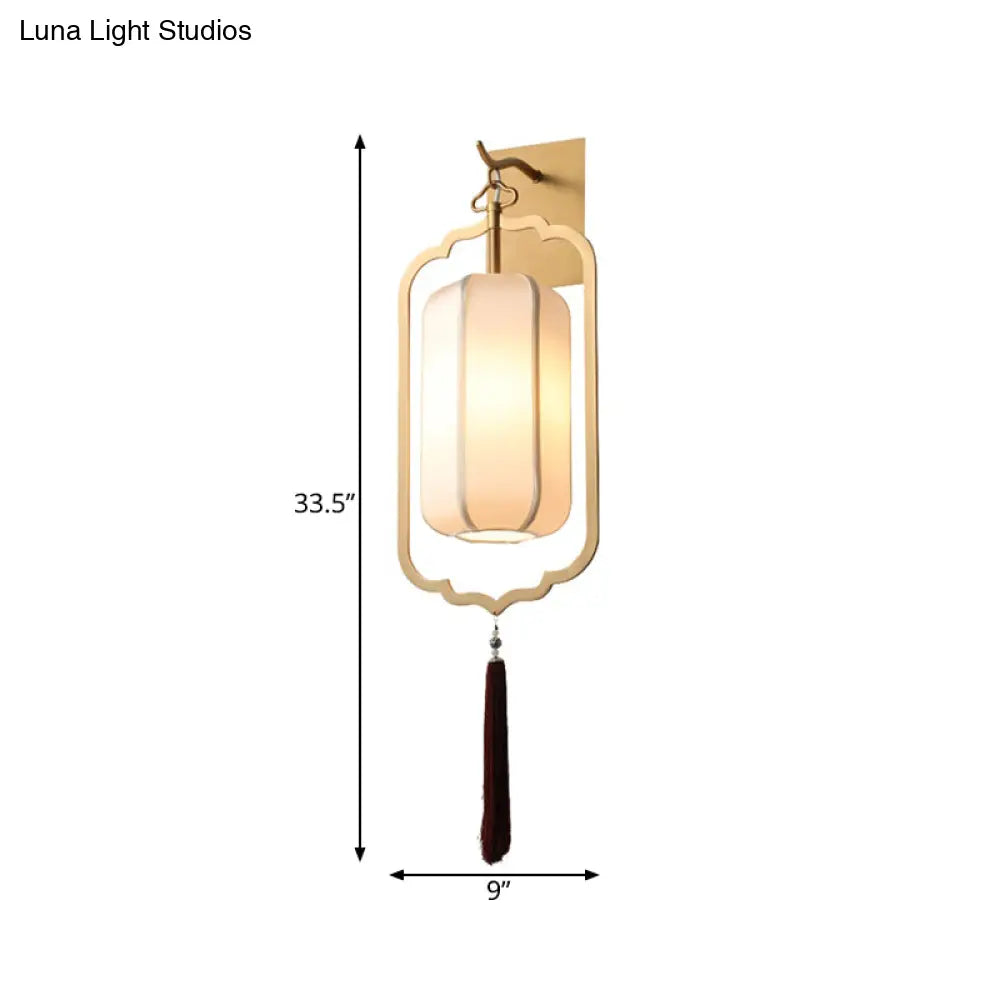 Vintage Gold Wall Sconce with Lantern Shade for Bedroom & Hallway | Classic Decorative Candelabra Hardwired Fixture | 33.5 in Tall Accent
