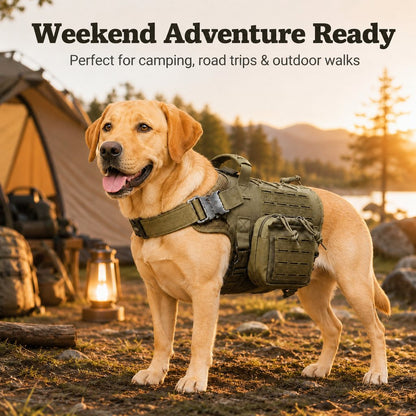 Ortekor TrailGuard K9 Tactical Dog Backpack Harness with Dual Side Pouches for Hiking, Camping & Outdoor Walks