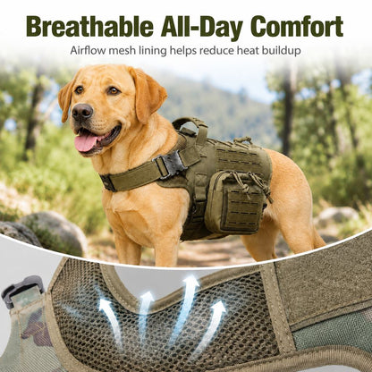Ortekor TrailGuard K9 Tactical Dog Backpack Harness with Dual Side Pouches for Hiking, Camping & Outdoor Walks