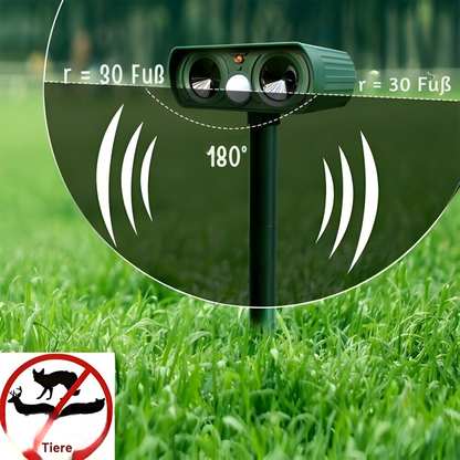 Outdoor Motion-Activated Solar Animal Repeller 26–33ft Range Weatherproof Ultrasonic Deterrent for Yard Garden Patio