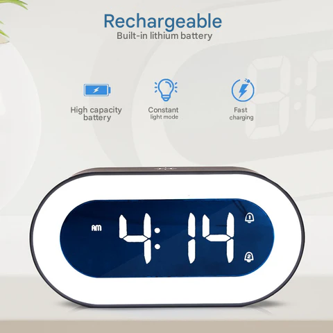 CalmGlow | Digital Alarm Clock with Night Light & Soothing Sounds | Compact Design for Relaxation
