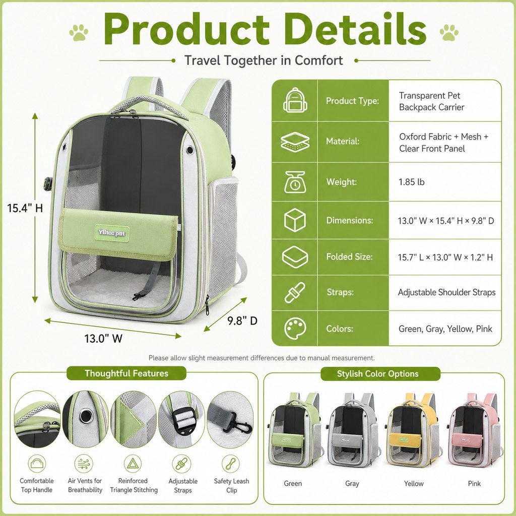 Ortekor Transparent Cat Backpack Carrier for Travel & Vet Visits - Breathable, Roomy Pet Backpack for More Comfortable Trips