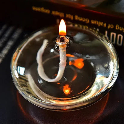 Clear Glass Oil Lamp Candle Holder with Wick for Table Centerpiece | Rustic Tabletop Lighting | Ambient Flame Décor for Dining Room