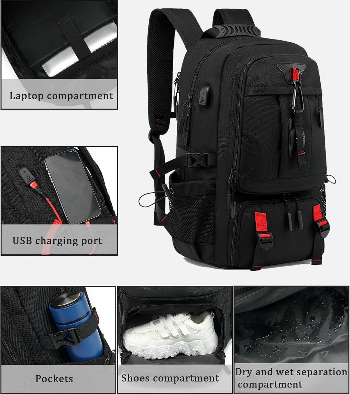 Large Capacity Travel Backpack with Laptop Sleeve fits 14-17 inch for Business Trips Weekend Getaways College Commute Hiking Camping Outdoor