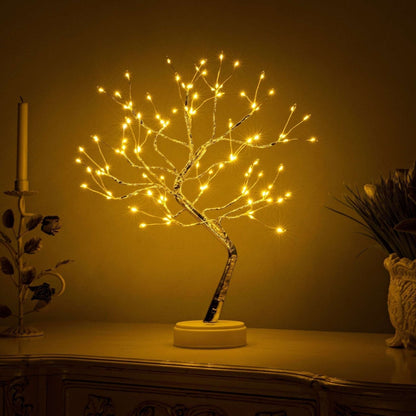 Cordless Tree Silhouette LED Accent Light for Nightstand Battery or USB Powered 19 inch Decorative Copper Lamp for Bedside Reading Home Offi