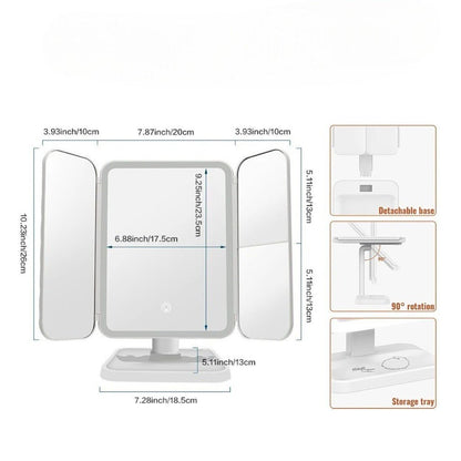 LED Vanity Mirror 4-Panel Fold-Out with 1X 2X 3X 10X Zoom Touch Control Rechargeable for Makeup Application