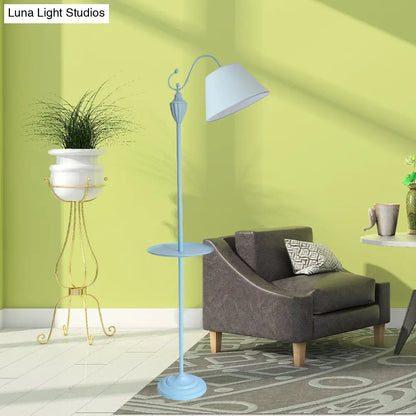Tapered Drum Fabric Floor Lamp with Shelf in Pastel Colors for Kids Bedroom and Playroom | 63 Inch Tall Standing Light | US Standard E26