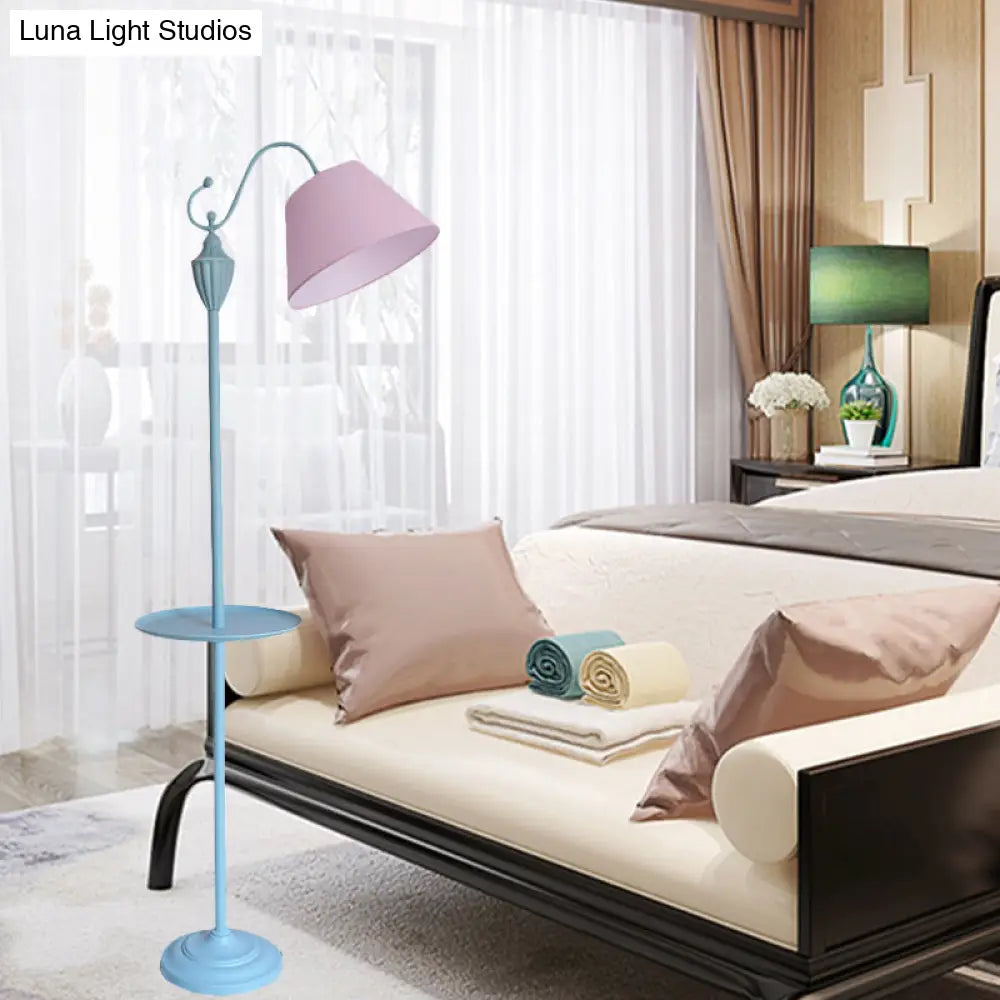Tapered Drum Fabric Floor Lamp with Shelf in Pastel Colors for Kids Bedroom and Playroom | 63 Inch Tall Standing Light | US Standard E26