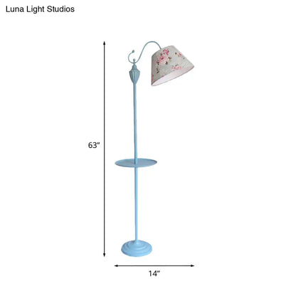 Tapered Drum Fabric Floor Lamp with Shelf in Pastel Colors for Kids Bedroom and Playroom | 63 Inch Tall Standing Light | US Standard E26