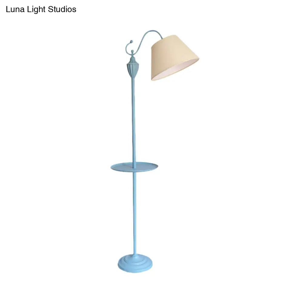 Tapered Drum Fabric Floor Lamp with Shelf in Pastel Colors for Kids Bedroom and Playroom | 63 Inch Tall Standing Light | US Standard E26