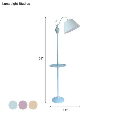 Tapered Drum Fabric Floor Lamp with Shelf in Pastel Colors for Kids Bedroom and Playroom | 63 Inch Tall Standing Light | US Standard E26