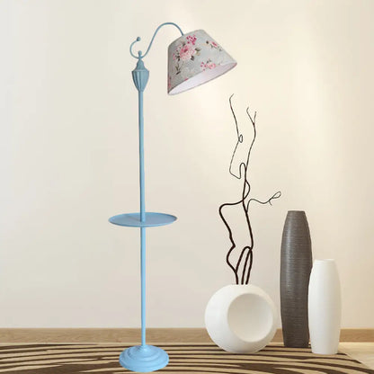 Tapered Drum Fabric Floor Lamp with Shelf in Pastel Colors for Kids Bedroom and Playroom | 63 Inch Tall Standing Light | US Standard E26