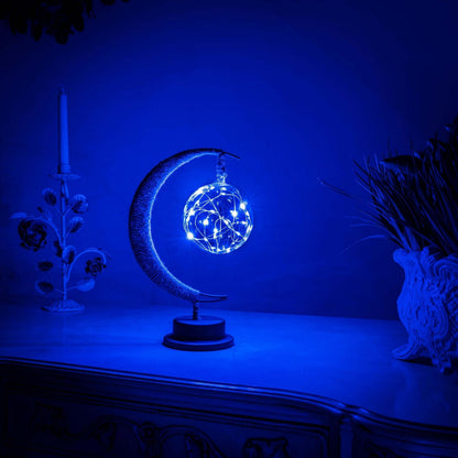 Glass Moon Table Lamp with Warm LED Glow – Battery Operated Crescent Accent Light for Bedroom, Living Room & Nightstand