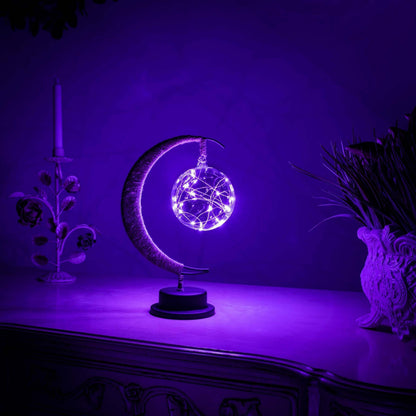 Glass Moon Table Lamp with Warm LED Glow – Battery Operated Crescent Accent Light for Bedroom, Living Room & Nightstand