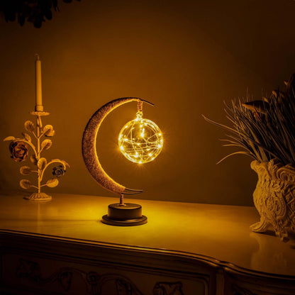Glass Moon Table Lamp with Warm LED Glow – Battery Operated Crescent Accent Light for Bedroom, Living Room & Nightstand