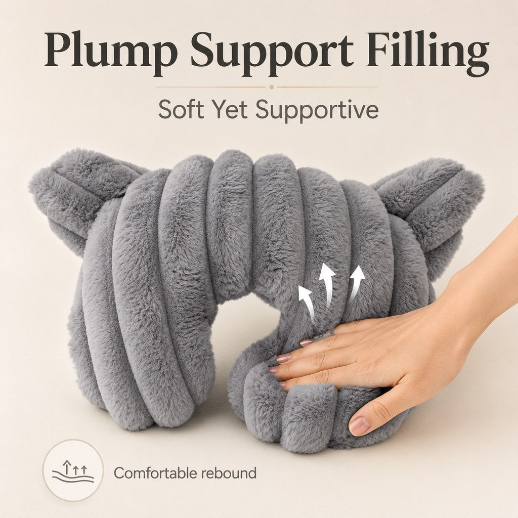 Ortekor Cozy U-Shaped Pet Neck Pillow for Cats & Small Dogs – Soft Plush Sleeping Support Cushion for Comfortable Naps at Home & Travel