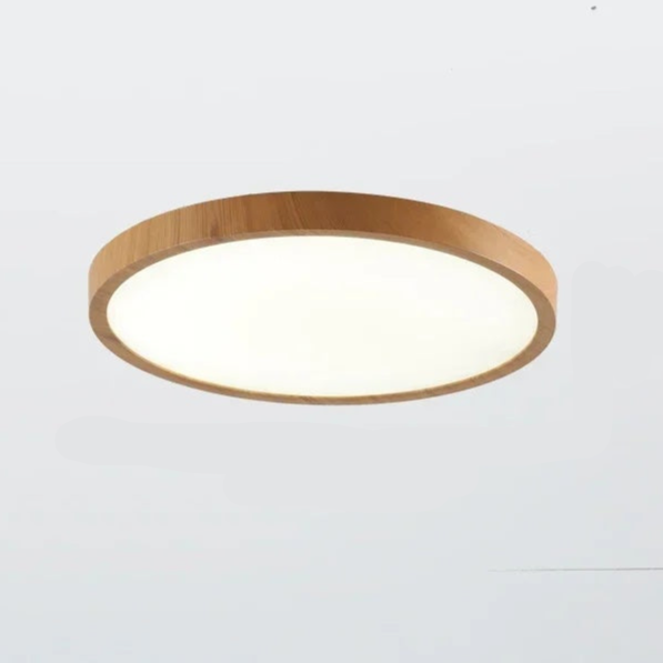 Round Wood-Look LED Ceiling Light – 1 in Slim Profile – 3 Color Temps – Contemporary Flush Mount for Living Room, Bedroom & Dining Room