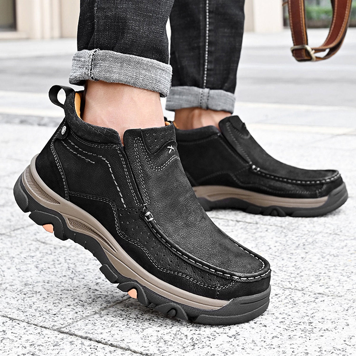 Leather High-Top Ankle Boot Orthopedic Arch Support Walking Sneakers for Men & Women | Posture Correcting Slip-On Athletic Footwear