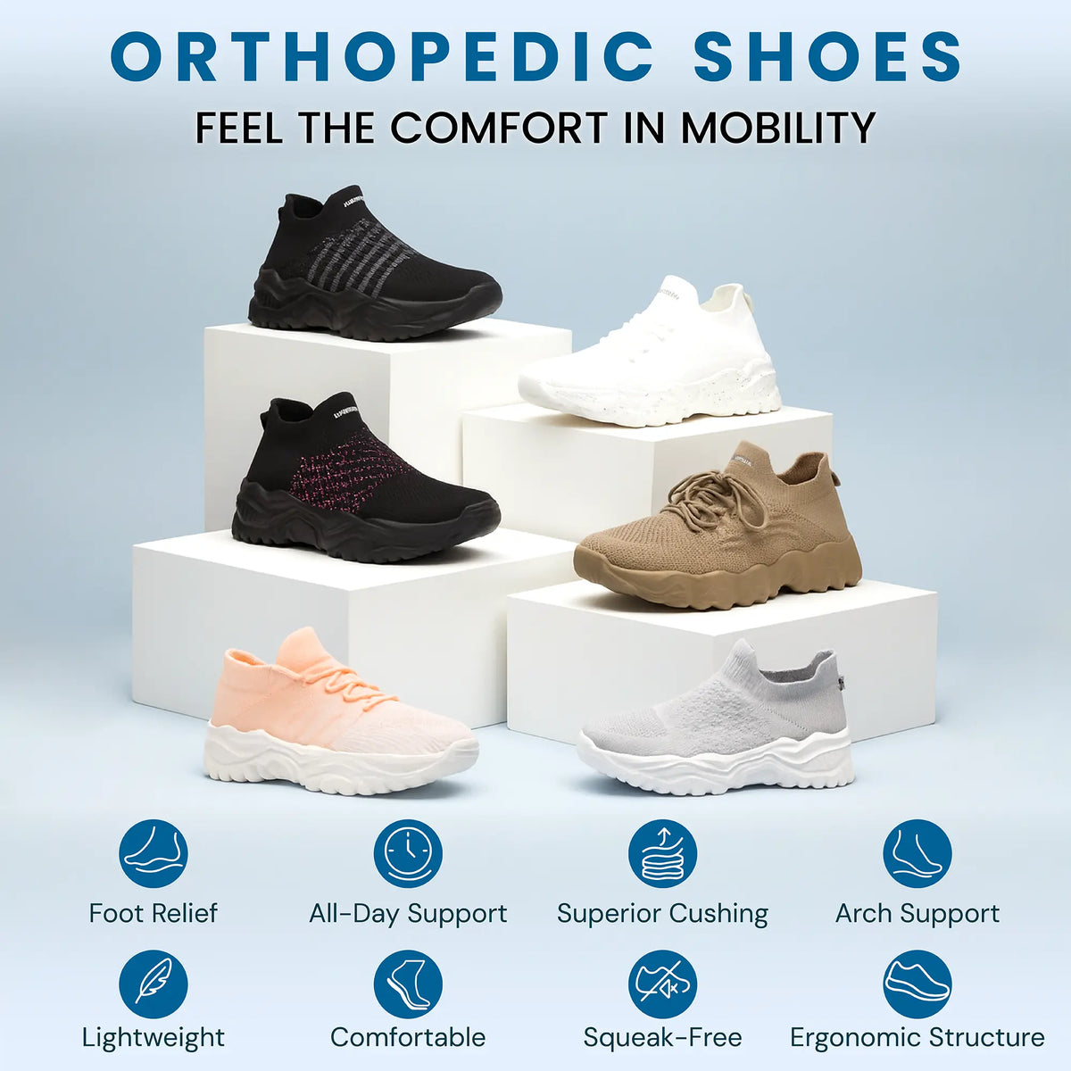 Lightweight Orthopedic Slip-On Sneakers with Cushioned Insole for Women & Men – Breathable Walking Shoes for All-Day Wear