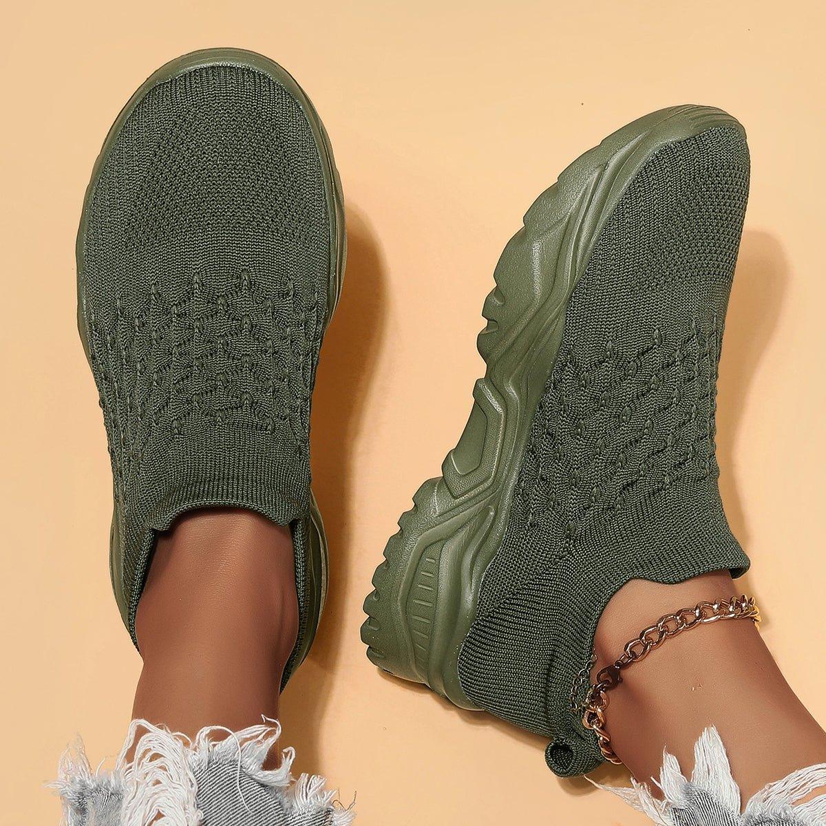 Slip-On Walking Shoes with Cushioned Insole & Arch Support in Olive Green for Men & Women
