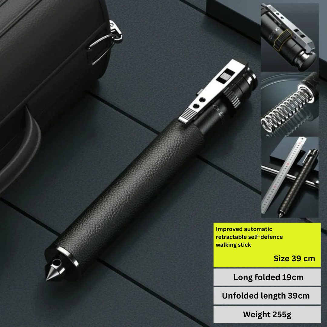 Telescopic Support Cane with Quick-Deploy Mechanism & Textured Grip for Stability, Hiking & Personal Security